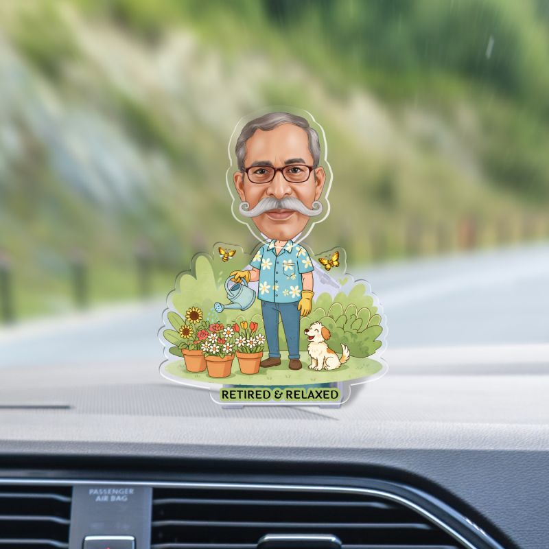 Personalized Retirement Caricature Bobblehead Retired & Relaxed Theme Battery Powered Moving Head for Home Decor & Car Dashboard Retirement, Grandfather & Boss